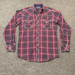Panhandle Slim Plaid Shirt Mens Medium Western Pearl Snap Pockets Long Sleeve